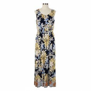 Enfocus Studio Blue Yellow Floral Maxi Dress Women’s Size 6 Sleeveless Excellent